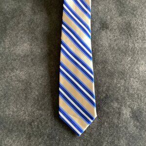 Saddlebred Necktie Silk Blend Blue Copper Striped Mens CEO Preppy Dad